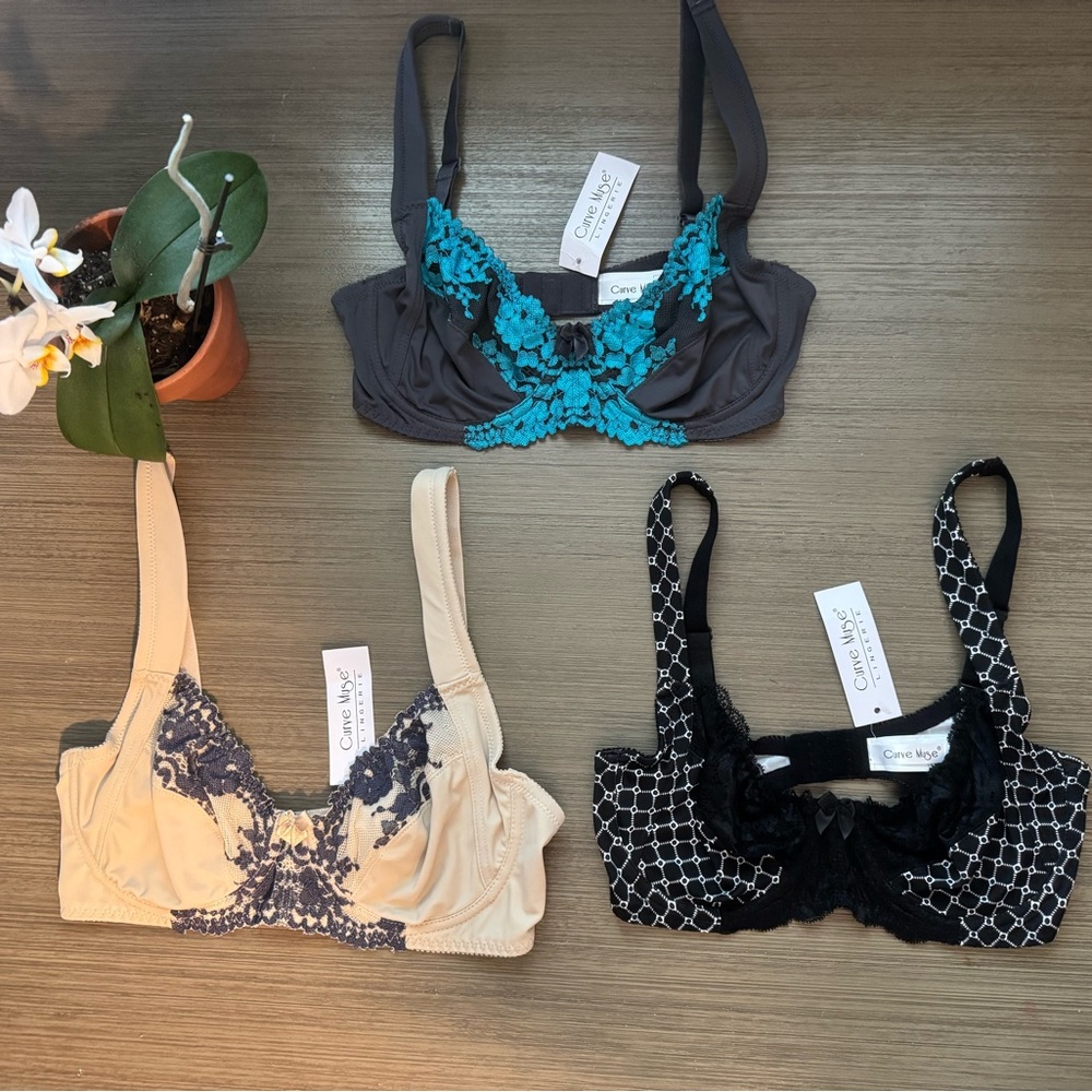Curve Muse Women's Lingerie Bra Set - Black, Beige, Teal